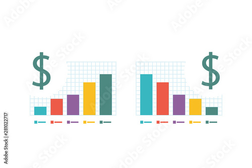 two graphs of growth and the depreciation of the monetary currency on a white background