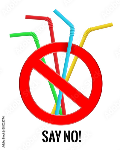 Say no protest against plastic garbage. Vector illustration. Red barring sign.Vector illustration.