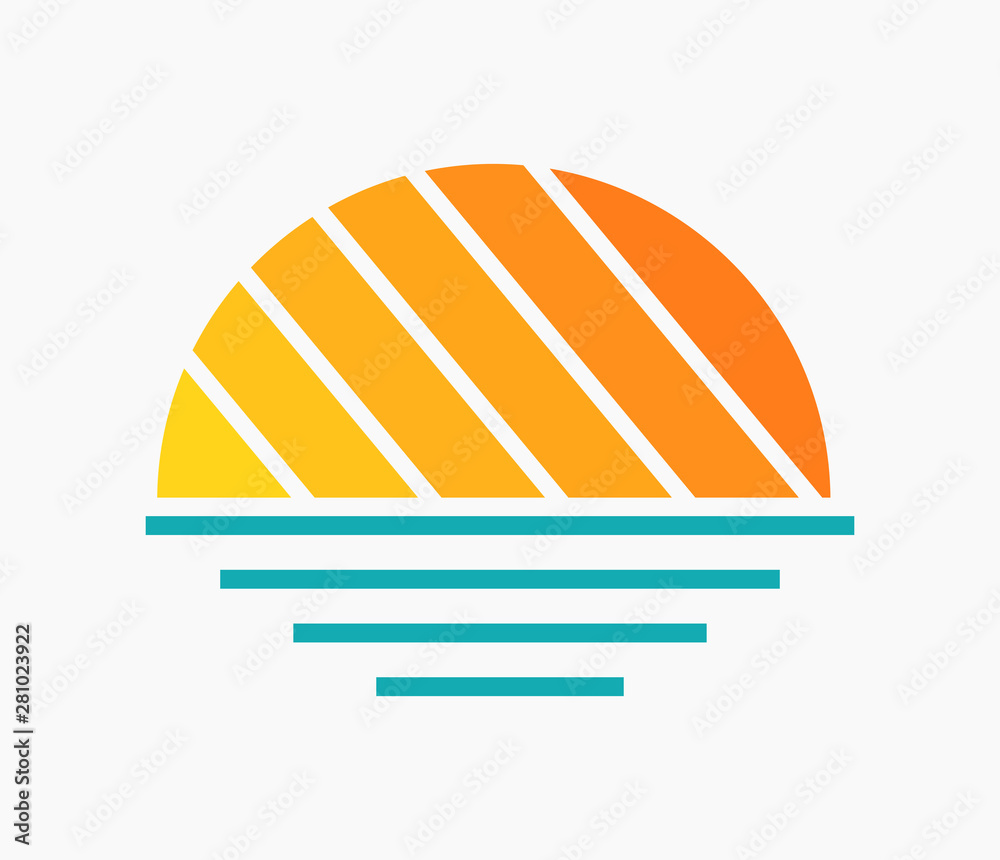 Sunset sun over sea symbol icon. Sunset sun over sea symbol icon.