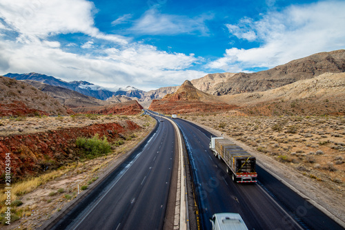 View of an endless straight road running through the desert