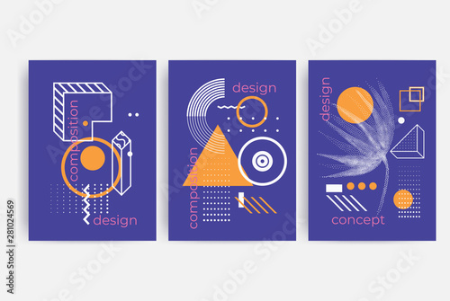 Posters set with bright bold geometric elements