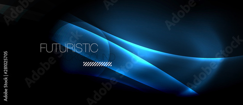 Dark background with neon color waves, vector template