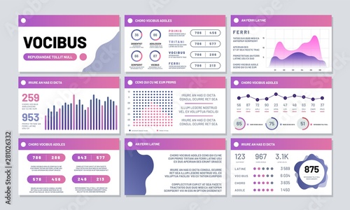 Vector info panels, presentation templates with infographics elements. Illustration of infographic data information, presentation infochart and graph