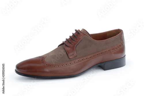 Brown formal male leather shoes isolated on white background