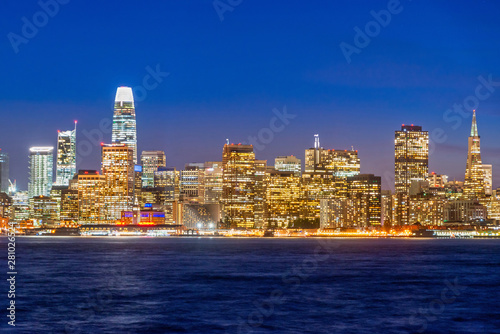 Beautiful view of downtown San Francisco in USA at dusk