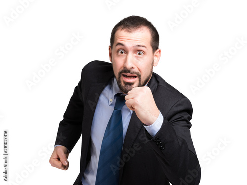 Businessman running away
