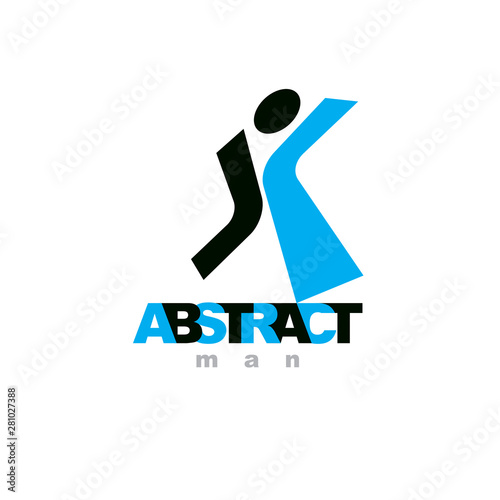 Vector illustration of excited abstract  man with raised reaching up. Successful business career logotype. Corporate development symbol. Freedom creative emblem.