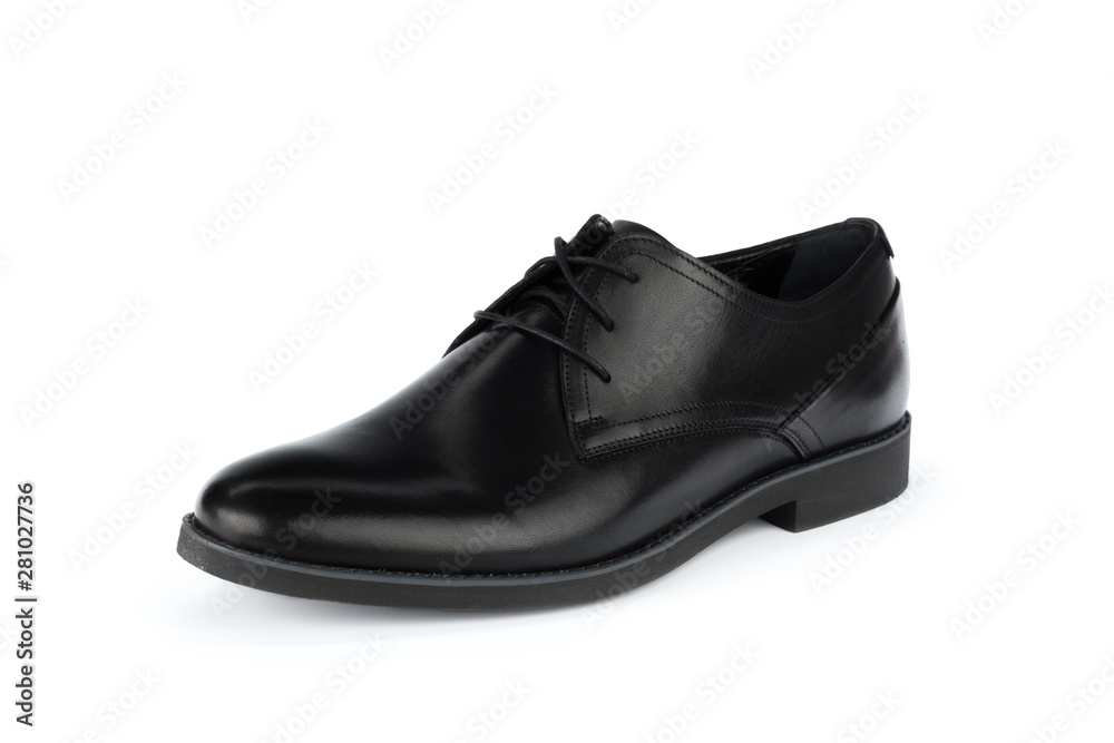 Black leather formal male shoes isolated on white background