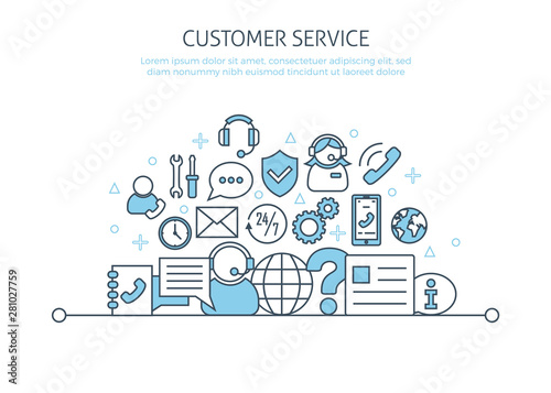 Customer service website banner. For call center support mobile app, banner help, feedback
