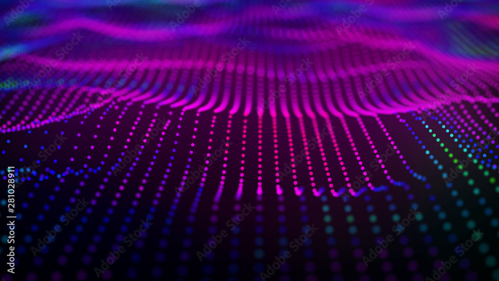Cybernetic futuristic background. Big data visualization. Technological 3D landscape. Abstract grid illustration. 3D rendering. Artificial intelligence.