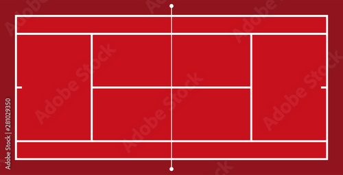 Frontal view of tennis field. Geometric and flat.