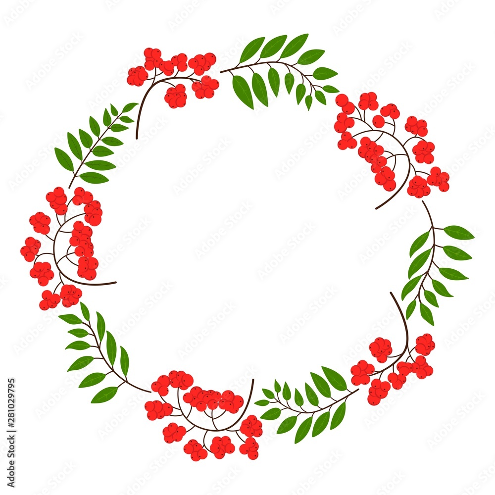 Frame for highlights with rowan background vector illustration. Red and green. Nature Frame for highlights with rowan background vector illustration. Red and green. Nature