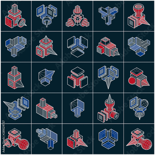 Engineering abstract geometric shapes, simple vectors set.
