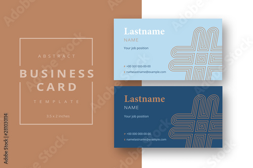 Trendy minimal abstract business card template. Modern corporate stationery id layout with geometric pattern. Vector fashion background design with information sample name text.