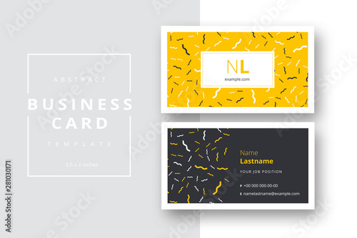 Trendy minimal abstract business card template. Modern corporate stationery id layout with geometric pattern. Vector fashion background design with information sample name text.