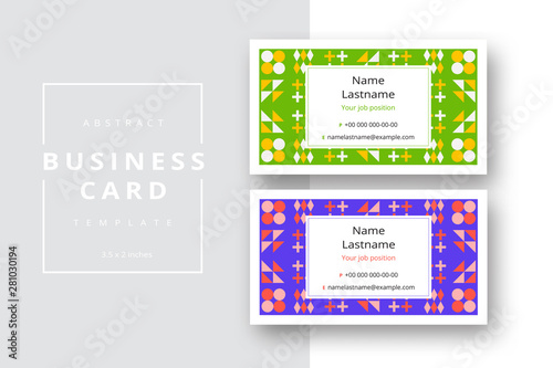 Trendy minimal abstract business card template. Modern corporate stationery id layout with geometric pattern. Vector fashion background design with information sample name text.