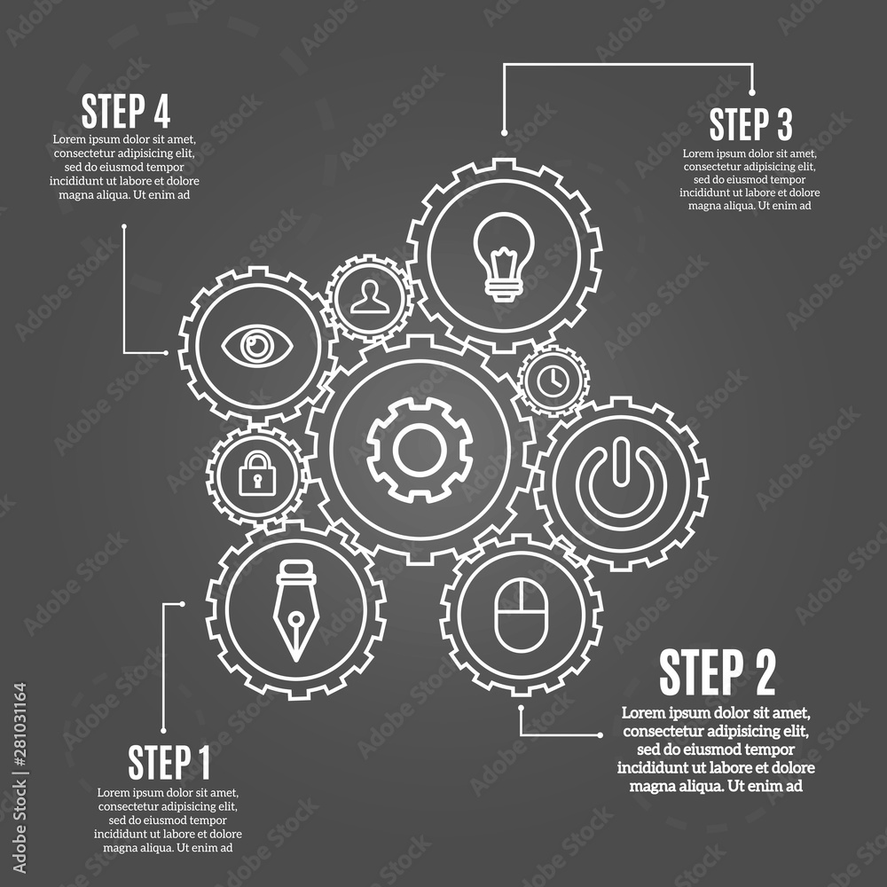The white mechanical infographic on the gray background is indicated by the text. The white mechanical infographic on the gray background is indicated by the text.