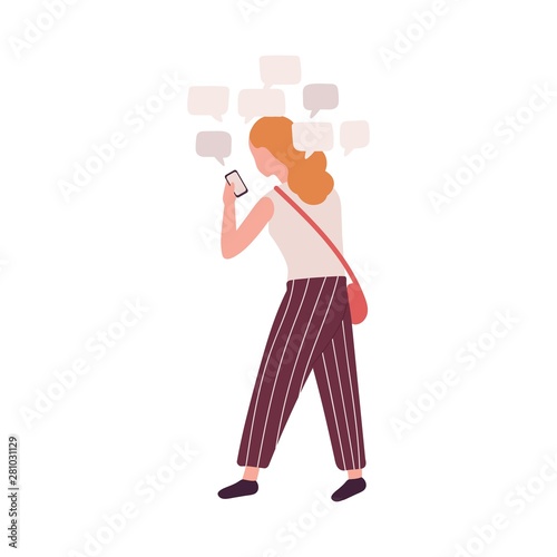Woman using smartphone isolated on white background
