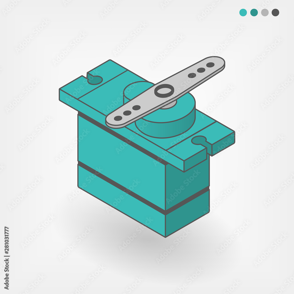 Servo motor isometric vector illustration on isolated background Servo motor isometric vector illustration on isolated background