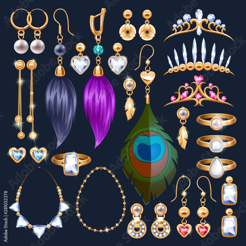 Realistic jewelry accessories icons set.
