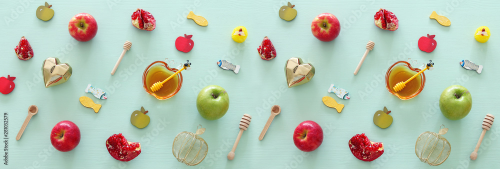 religion image of Rosh hashanah (jewish New Year holiday) concept. Traditional symbols religion image of Rosh hashanah (jewish New Year holiday) concept. Traditional symbols
