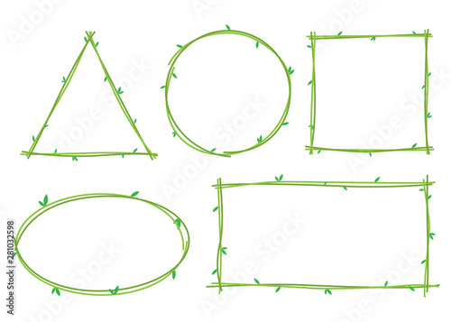 Collection of vine plant frame design element on white background