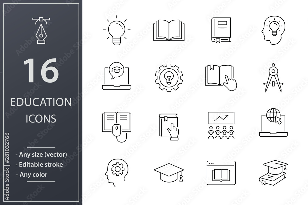 Education line icons set. Black vector illustration. Editable stroke.