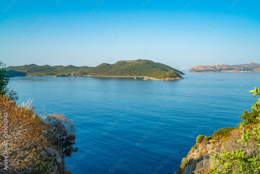 Obraz premium resort town Kas in Turkey in the morning. Kas is diving, yachting and tourist town in district of Antalya Province, Turkey.