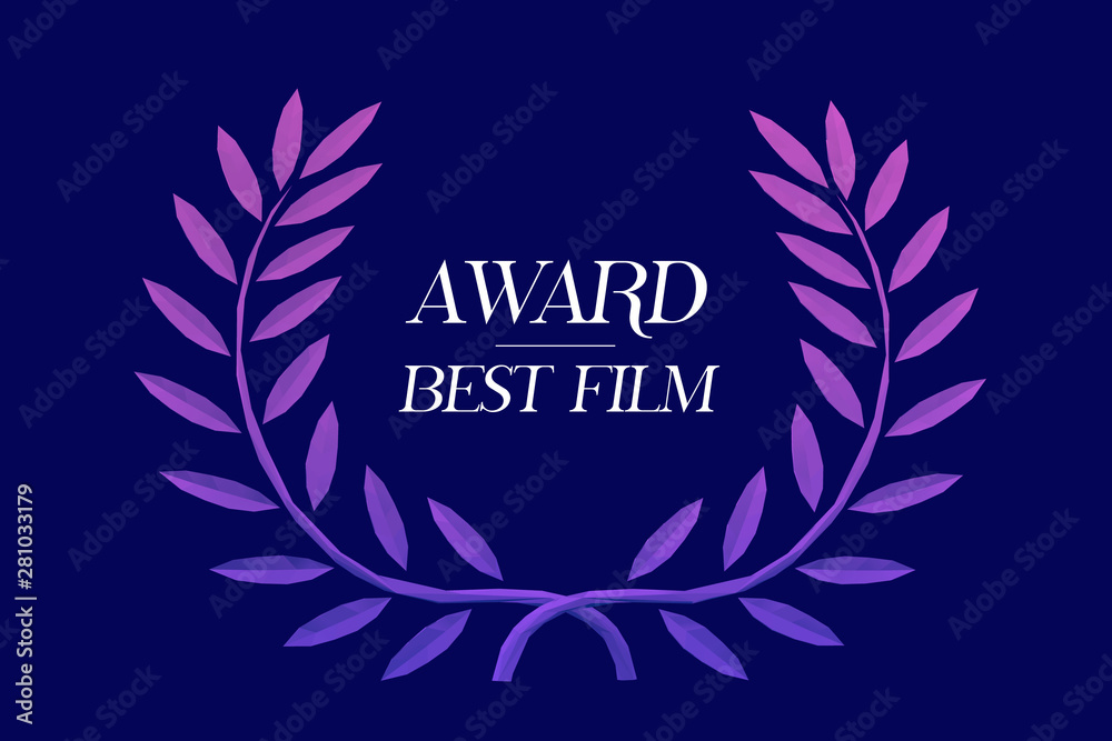 Fototapeta premium Cool Film Award Sign Laurel Wreath on Isolated Background. Gradient Low Poly Vector 3D Rendering