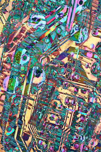 Computer Electronic Microcircuit Motherboard Detail Multicolored Background