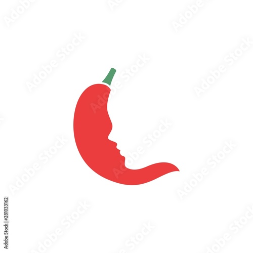 Red Chili and Face Silhouette. Hot Gossip Girl Logo Vector 