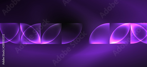 Neon glowing techno lines, hi-tech futuristic abstract background. Template with abstract shapes in dark space