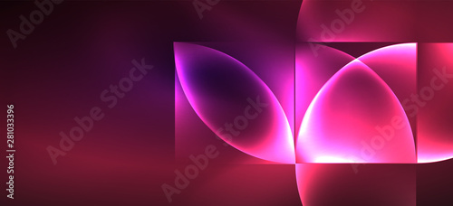 Neon glowing techno lines, hi-tech futuristic abstract background. Template with abstract shapes in dark space