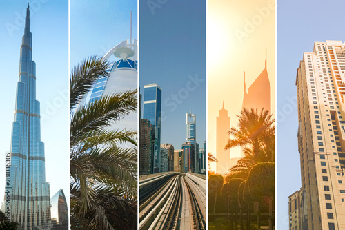 Photography Collage from different pictures of beautiful views of Dubai