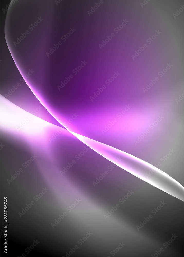 Dark space with shiny neon light motion waves. Abstract concept graphic element. Vector neon background. Technology background