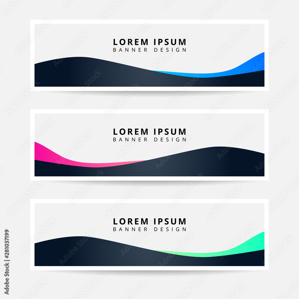 Fototapeta premium Collection Geometric Horizontal Business Banner set vector template. Clean wavy abstract background layout for website design. EPS10 VECTOR.