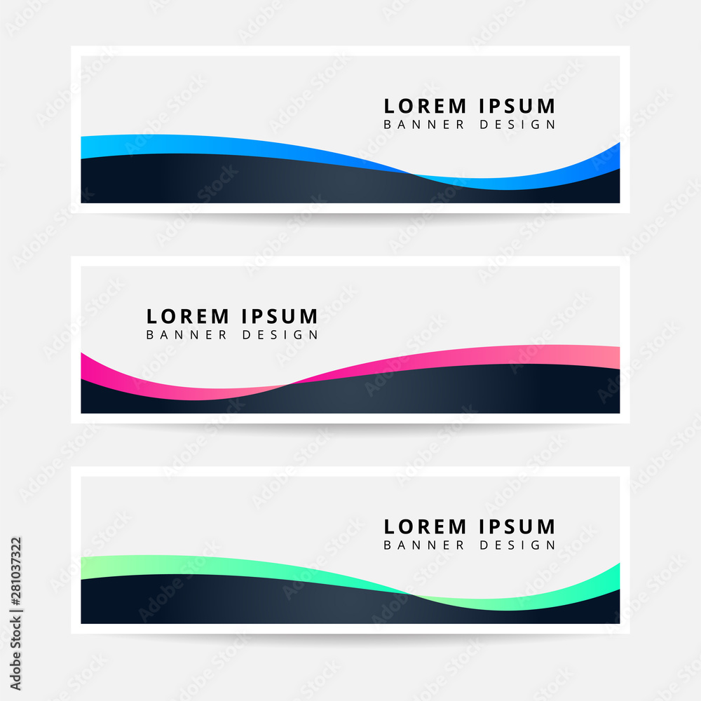 Fototapeta premium Collection Geometric Horizontal Business Banner set vector template. Clean wavy abstract background layout for website design. EPS10 VECTOR.