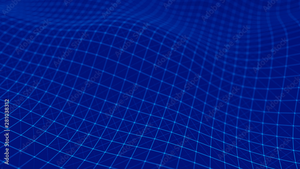 Wave 3d. Wave of particles. Abstract Blue Geometric Background. Big data visualization. Data technology abstract futuristic illustration. 3d rendering. Wave 3d. Wave of particles. Abstract Blue Geometric Background. Big data visualization. Data technology abstract futuristic illustration. 3d rendering.
