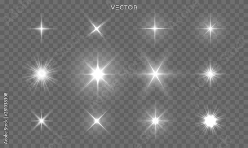 Valokuva Star shines and light glow sparks, vector bright flare sparkles