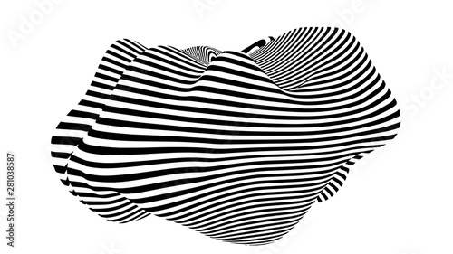 Optical illusion wave. Abstract 3d black and white illusions. Horizontal lines stripes pattern or background with wavy distortion effect. Vector illustration.