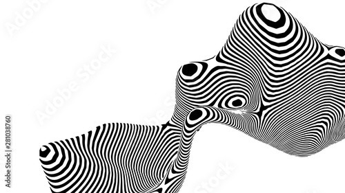 Optical illusion wave. Abstract 3d black and white illusions. Horizontal lines stripes pattern or background with wavy distortion effect. Vector illustration.