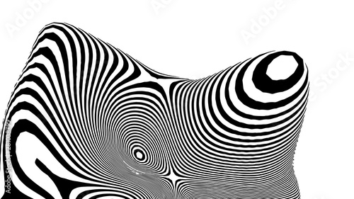 Optical illusion wave. Abstract 3d black and white illusions. Horizontal lines stripes pattern or background with wavy distortion effect. Vector illustration.