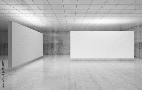 3d empty interior  two white blank posters