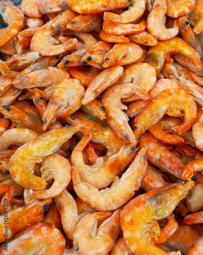 Red shrimp on the counter in the market