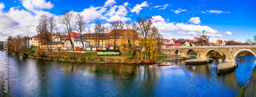 Landmarks of Germany - beautiful medieval town Regensburg in Bavaria over Danube river