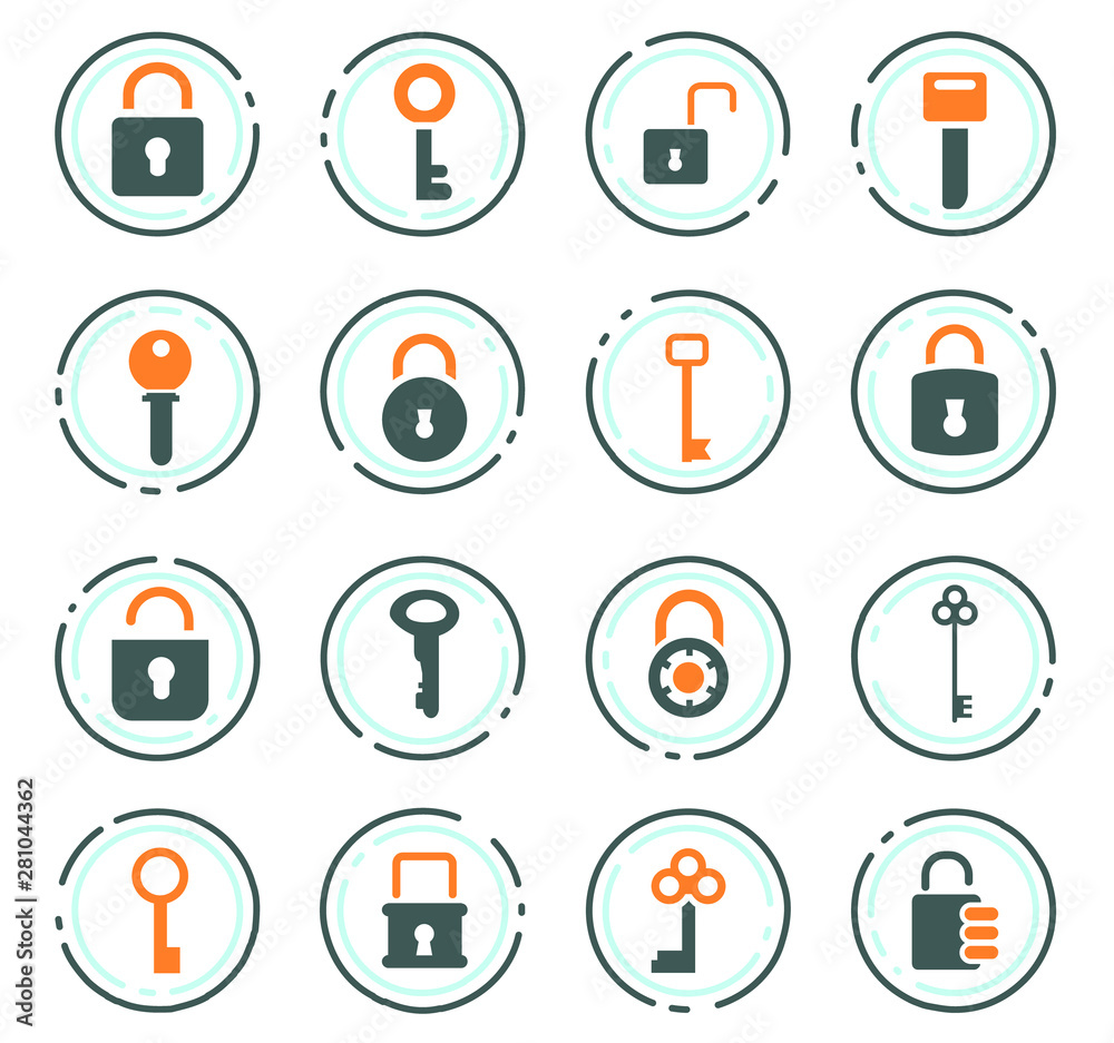 Lock and Key icons set Lock and Key icons set