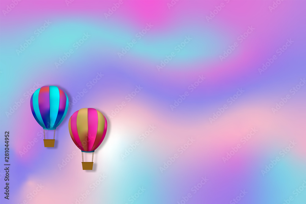 Hot air balloons on the pastel background as design paper art and craft style concept. vector illustration
