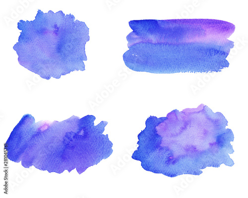 Hand painted abstract Watercolor set Brush strokes isolated on white.