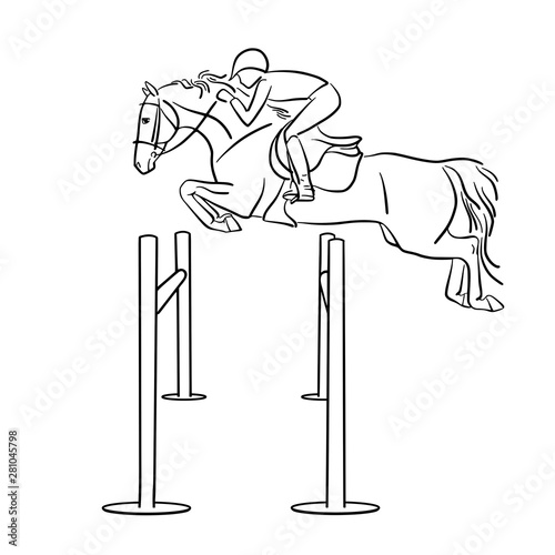 Rider and horse jump over obstacle