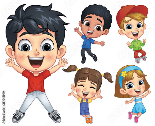 Happy Jumping Kids, Vector EPS 10